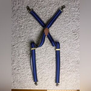 Blue Striped Suspenders with Tan/Gold Accents